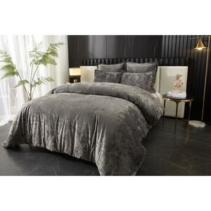 Zera Grey 100% Velvet 5‎ piece Comforter Set Queen